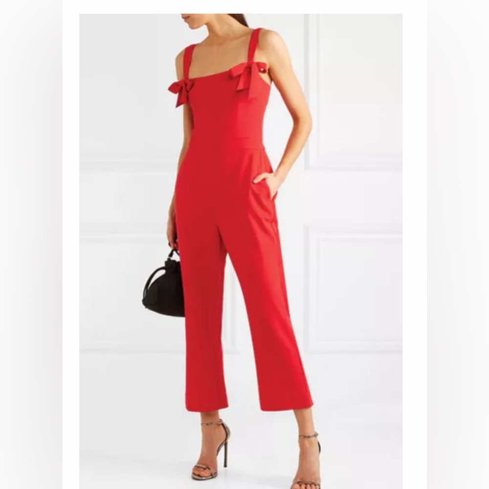 Rebecca Vallance Havana Red Cutout Bow Embellished Jumpsuit
